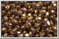 B�hm. Glasschliffperle, feuerpol., 4mm, crystal, trans., bronze lila luster, 50 Stk.