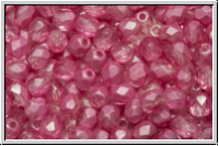 B�hm. Glasschliffperle, feuerpol., 4mm, crystal, trans., half wax pink, 50 Stk.