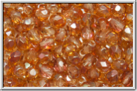 B�hm. Glasschliffperle, feuerpol., 4mm, crystal, trans., half copper luster, 50 Stk.