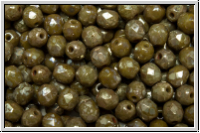 B�hm. Glasschliffperle, feuerpol., 4mm, grey, dk., op., silver picasso, 50 Stk.