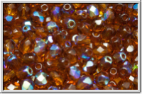 B�hm. Glasschliffperle, feuerpol., 4mm, topaz, dk., trans., AB, 50 Stk.
