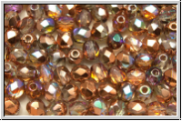 B�hm. Glasschliffperle, feuerpol., 4mm, crystal, trans., copper AB, 50 Stk.