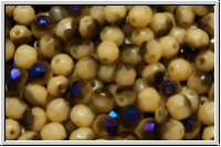 B�hm. Glasschliffperle, feuerpol., 4mm, beige, op., half azuro, 50 Stk.