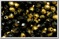 B�hm. Glasschliffperle, feuerpol., 4mm, black, op., half wax gold, 50 Stk.