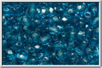 B�hm. Glasschliffperle, feuerpol., 4mm, capri blue, med., trans., 50 Stk.