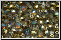 B�hm. Glasschliffperle, feuerpol., 4mm, crystal, trans., golden AB, 50 Stk.