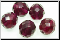 B�hm. Glasschliffperle, feuerpol., 12mm, wine, trans., 5 Stk.