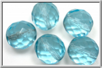 B�hm. Glasschliffperle, feuerpol., 12mm, aqua, trans., 5 Stk.