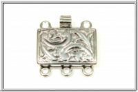 Federschlie�e "floral", Metall, rhodium plated, silberfb., 2x3 �sen, 1 Stk.