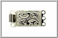 Federschlie�e "floral", Metall, rhodium plated, silberfb., 2x3 �sen, 1 Stk.
