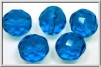 B�hm. Glasschliffperle, feuerpol., 12mm, capri blue, trans., 5 Stk.