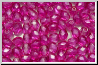B�hm. Glasschliffperle, feuerpol., 4mm, crystal, trans., pink coated, 50 Stk.