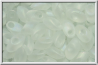 LMA-0131fr, MIYUKI Long Magatama, 4x7mm, crystal, trans., matte, AB, 80 Stk.