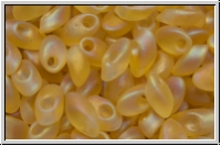 LMA-0132fr, MIYUKI Long Magatama, 4x7mm, gold, lt., trans., matte, AB, 80 Stk.