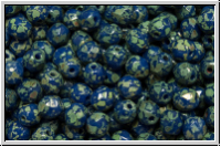 B�hm. Glasschliffperle, feuerpol., 4mm, blue, royal, op., silver picasso, 50 Stk.