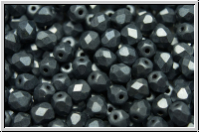 B�hm. Glasschliffperle, feuerpol., 4mm, hematite, met., matte, 50 Stk.