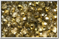B�hm. Glasschliffperle, feuerpol., 4mm, crystal, trans., half brass, 50 Stk.