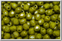 B�hm. Glasschliffperle, feuerpol., 4mm, olivine, dk., op., blue marbled, 50 Stk.