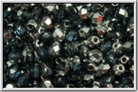 B�hm. Glasschliffperle, feuerpol., 4mm, montana, trans., half silver, 50 Stk.