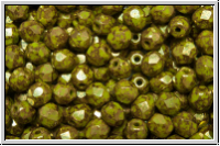 B�hm. Glasschliffperle, feuerpol., 4mm, olivine, dk., op., lila marbled, 50 Stk.