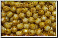 B�hm. Glasschliffperle, feuerpol., 4mm, white, alabaster, picasso, 50 Stk.