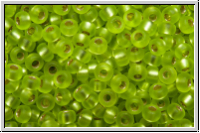 RR-11-0014f, MIYUKI Rocailles, 11/0, green, lime, trans., silver-ld., matte, 10g