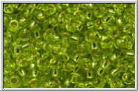 RR-11-0014, MIYUKI Rocailles, 11/0, green, lime, trans., silver-ld., 10g