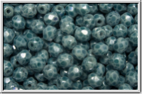 B�hm. Glasschliffperle, feuerpol., 4mm, white, op., blue marbled, 50 Stk.