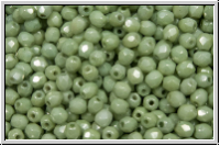 B�hm. Glasschliffperle, feuerpol., 3mm, white, op., lt. green marbled, 50 Stk.