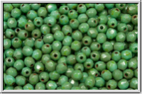 B�hm. Glasschliffperle, feuerpol., 3mm, turquoise, med., op., picasso, 50 Stk.