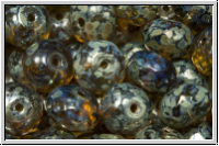 b�hm. Schliffperle, Donut, 6x8mm, black diamond, trans., silver picasso, 10 Stk.