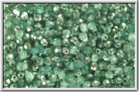 B�hm. Glasschliffperle, feuerpol., 3mm, crystal, trans., half apollo, seafoam, 50 Stk.
