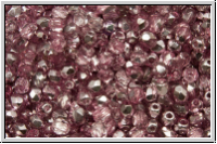 B�hm. Glasschliffperle, feuerpol., 3mm, crystal, trans., half apollo, lt. amethyst, 50 Stk.