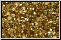 B�hm. Glasschliffperle, feuerpol., 3mm, crystal, trans., half apollo, lt. topaz, 50 Stk.