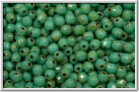 B�hm. Glasschliffperle, feuerpol., 3mm, turquoise, med., op., silver picasso, 50 Stk.