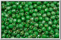 B�hm. Glasschliffperle, feuerpol., 3mm, jade green, dk., op., silver picasso, 50 Stk.