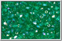B�hm. Glasschliffperle, feuerpol., 3mm, emerald, lt., trans., AB, 50 Stk.