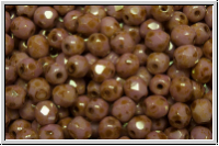 B�hm. Glasschliffperle, feuerpol., 4mm, white, op., rose gold marbled, 50 Stk.