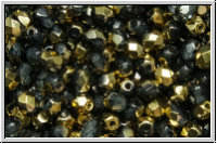 B�hm. Glasschliffperle, feuerpol., 4mm, montana, trans., half brass, 50 Stk.