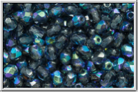 B�hm. Glasschliffperle, feuerpol., 4mm, montana, trans., AB, 50 Stk.