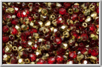 B�hm. Glasschliffperle, feuerpol., 3mm, siam, dk., trans., half brass, 50 Stk.