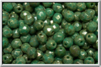 B�hm. Glasschliffperle, feuerpol., 4mm, aqua, op., silver picasso, 50 Stk.
