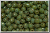 B�hm. Glasschliffperle, feuerpol., 4mm, blue, baby, lt., op., silver picasso, 50 Stk.