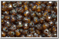 B�hm. Glasschliffperle, feuerpol., 4mm, sunflower, trans., silver picasso, 50 Stk.