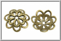 Perlenkappe "Double Flower", 14x4mm, antikmessingfb., Tibetsilber, 2 Stk.