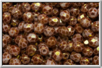 B�hm. Glasschliffperle, feuerpol., 4mm, white, op., copper gold marbled, 50 Stk.