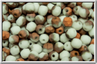 B�hm. Glasschliffperle, feuerpol., 4mm, white, op., half capri gold, matte, 50 Stk.