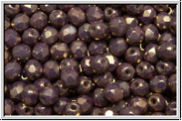 B�hm. Glasschliffperle, feuerpol., 4mm, white, op., bronze lila luster, 50 Stk.