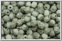 B�hm. Glasschliffperle, feuerpol., 4mm, white, op., half silver, matte, 50 Stk.