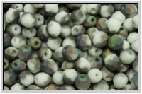 B�hm. Glasschliffperle, feuerpol., 4mm, white, op., half vitrail, matte, 50 Stk.